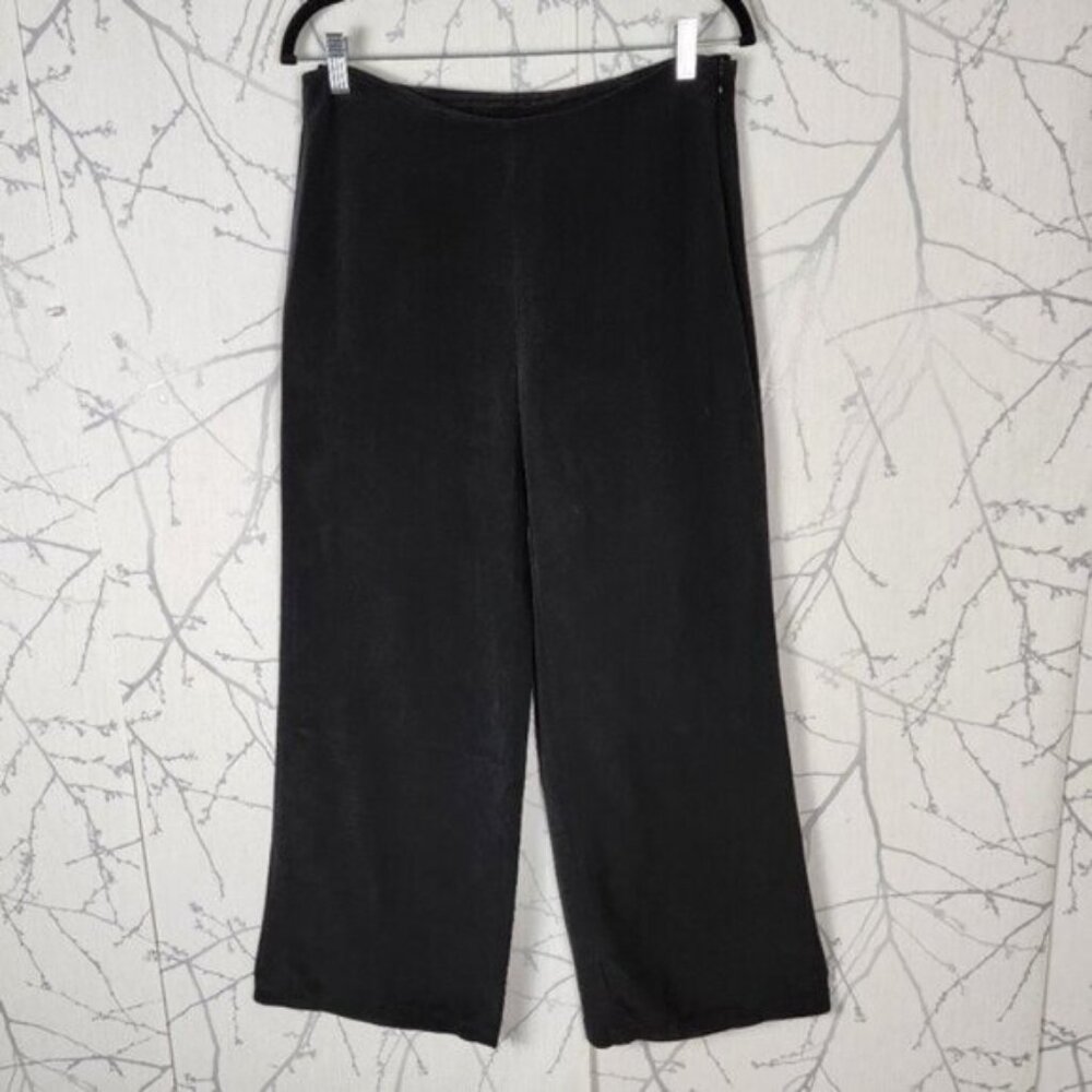 Eileen Fisher Black 100% Silk Side Zip Mid Rise Wide Leg Trousers